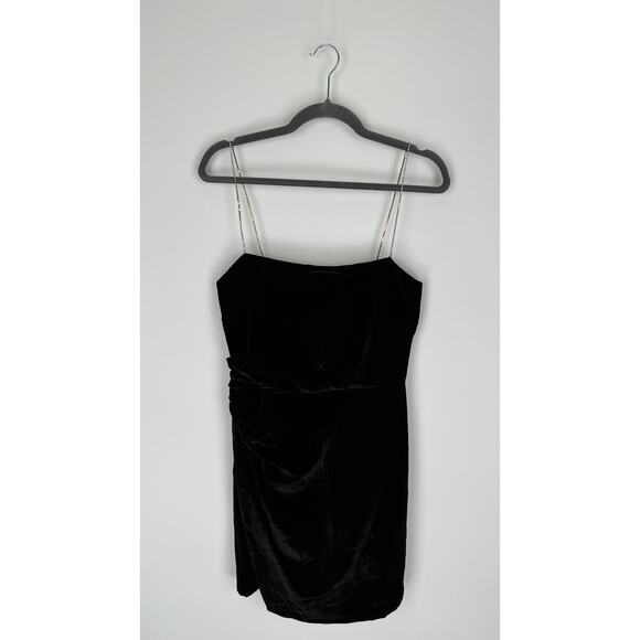 House Of Harlow 1960 Black Velvet Mini Dress Crystal Strap Womens Small New - Picture 8 of 13